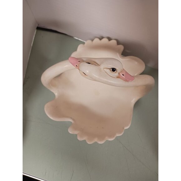 Porcelain Double Swan Trinket Dish Jewelry Holder - Picture 3 of 9